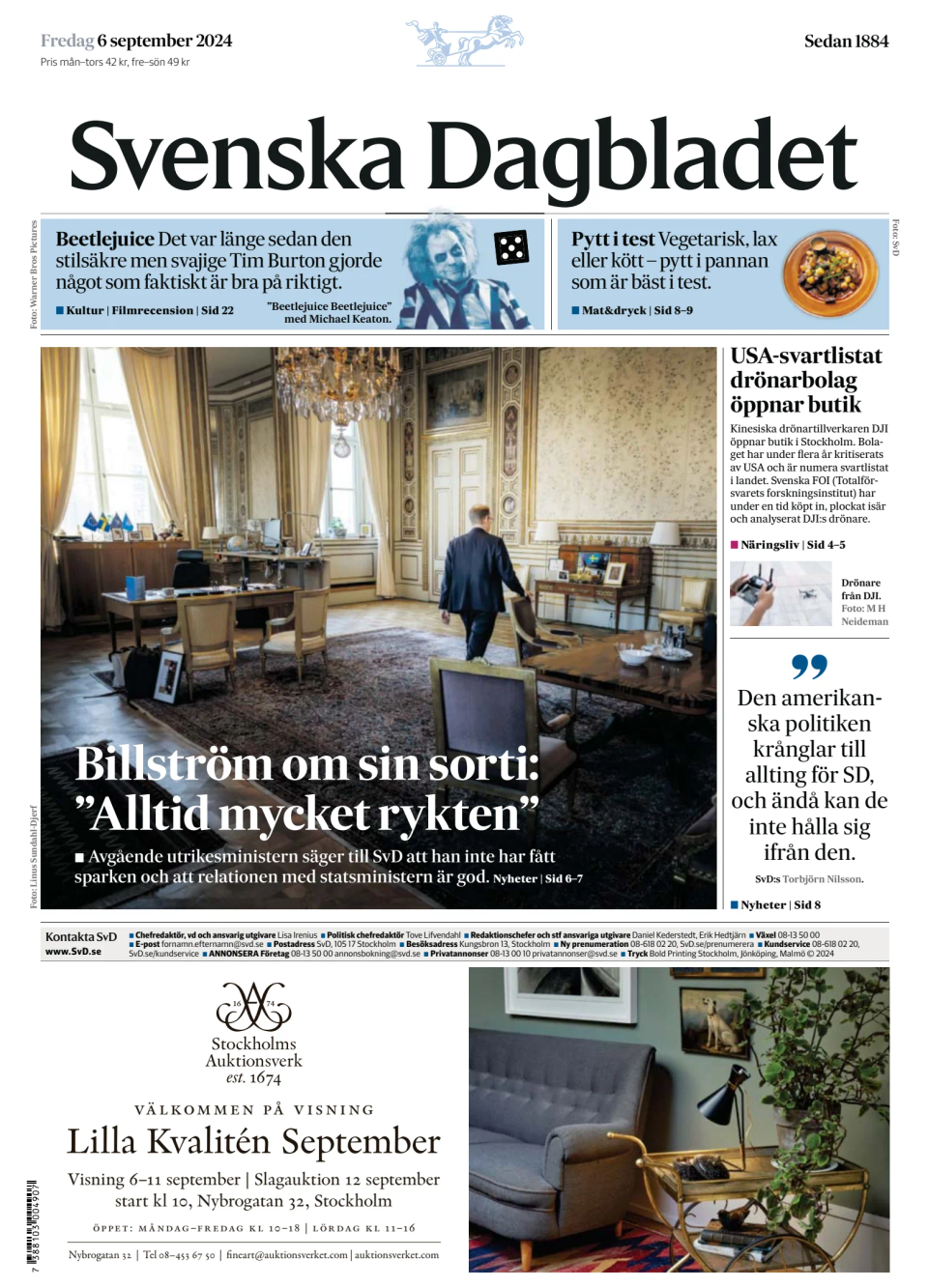 Prima-pagina-Svenska Dagbladet-edizione-di-oggi-20240906